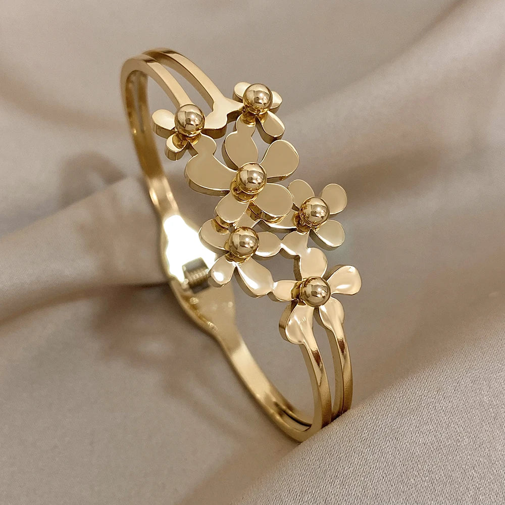 Double Flower Cuff Bracelet