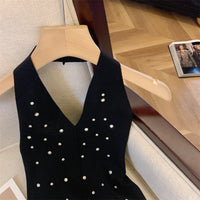 Halter Rhinestone Knitted Tank Top