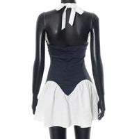 Patchwork Halter Denim Backless Sexy Mini Dress