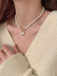 Heart Pendant Imitation Pearl Necklace