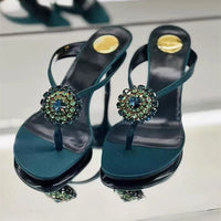 Rhinestone Flower Decor Heeled Slippers