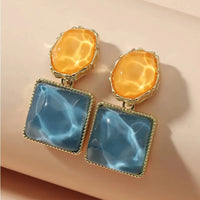 Round Square Crystal Stone Drop Earrings
