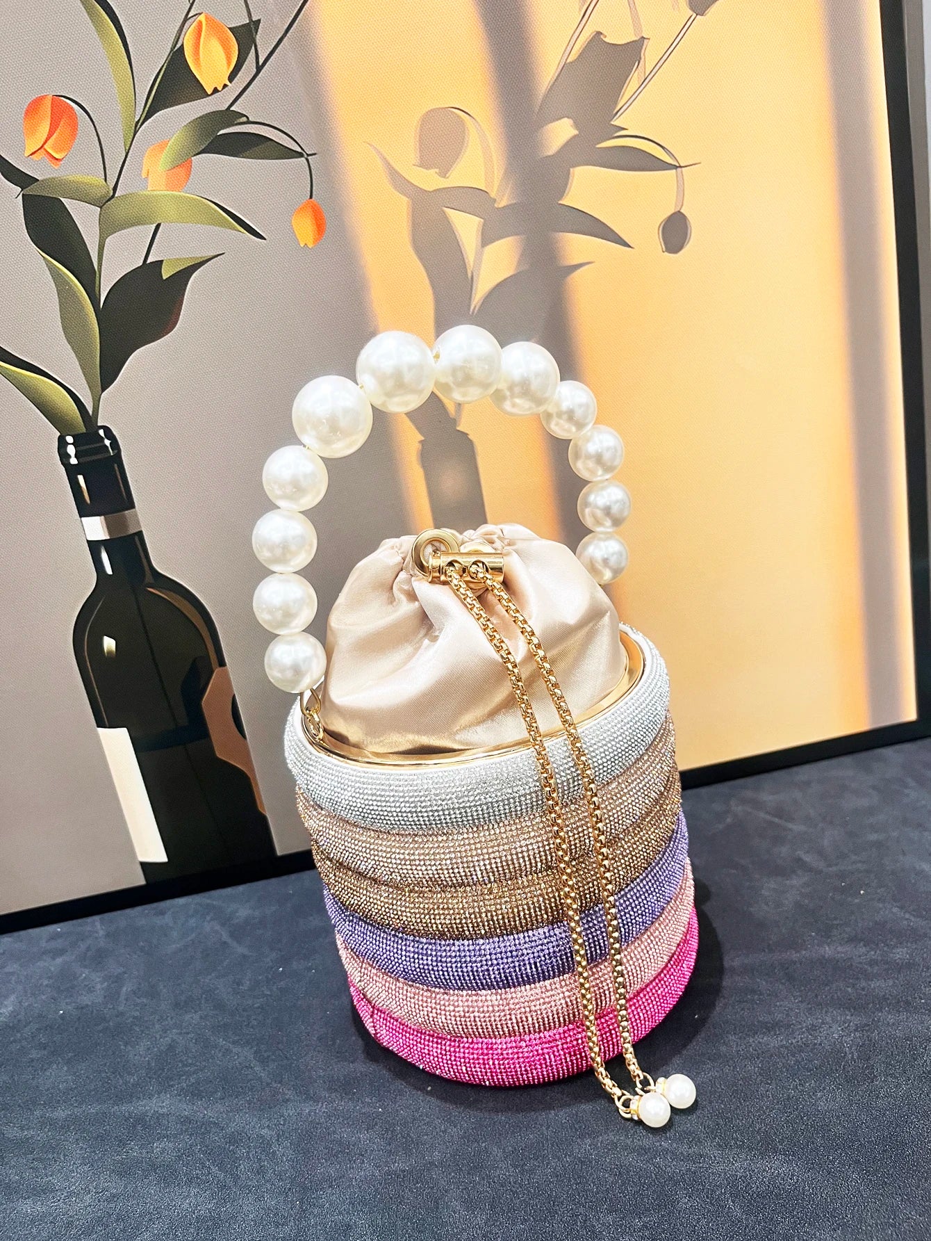 Rhinestones Evening Bucket Bag