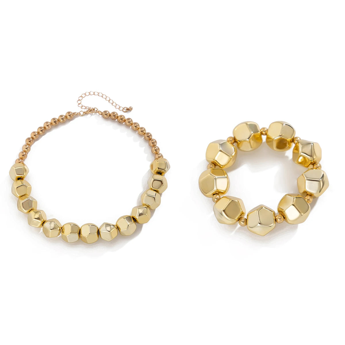 Irregular Geometric CCB Beads Choker Necklace Charm Bracelet Set
