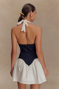 Patchwork Halter Denim Backless Sexy Mini Dress