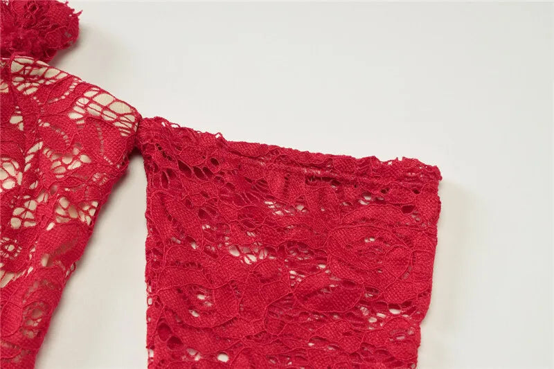 Red Lace Off-shoulder Mini Dress