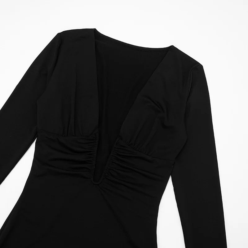 Deep V Neck Long Sleeve Sexy Mini Dress