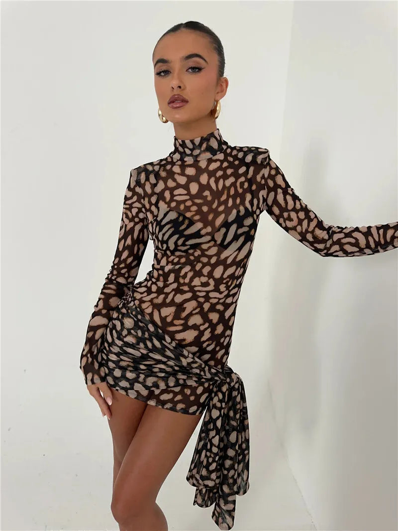 Mesh Leopard Print Sexy Mini Dress
