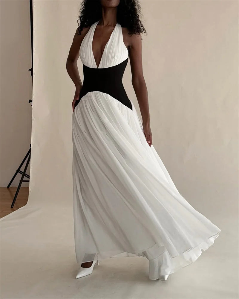 Halter Deep V Neck Backless Sexy Maxi Dress