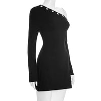 Inclined Shoulder Long Sleeve Sexy Mini Dress