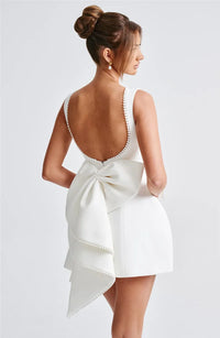 Pearl Bow Backless Sexy Mini Dress