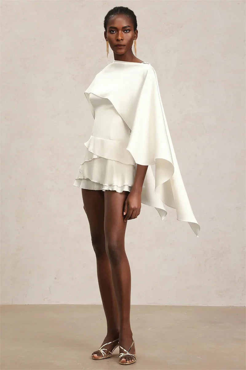 Shawl Sleeve Ruffle Sexy Mini Dress