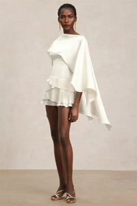 Shawl Sleeve Ruffle Sexy Mini Dress