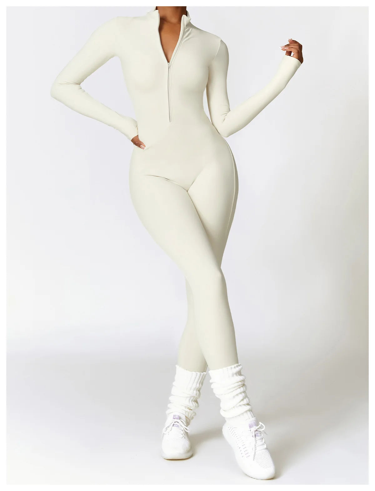 Long Sleeved One-piece Zipper Jumpsuit
