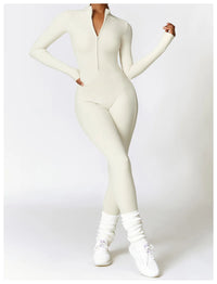 Long Sleeved One-piece Zipper Jumpsuit