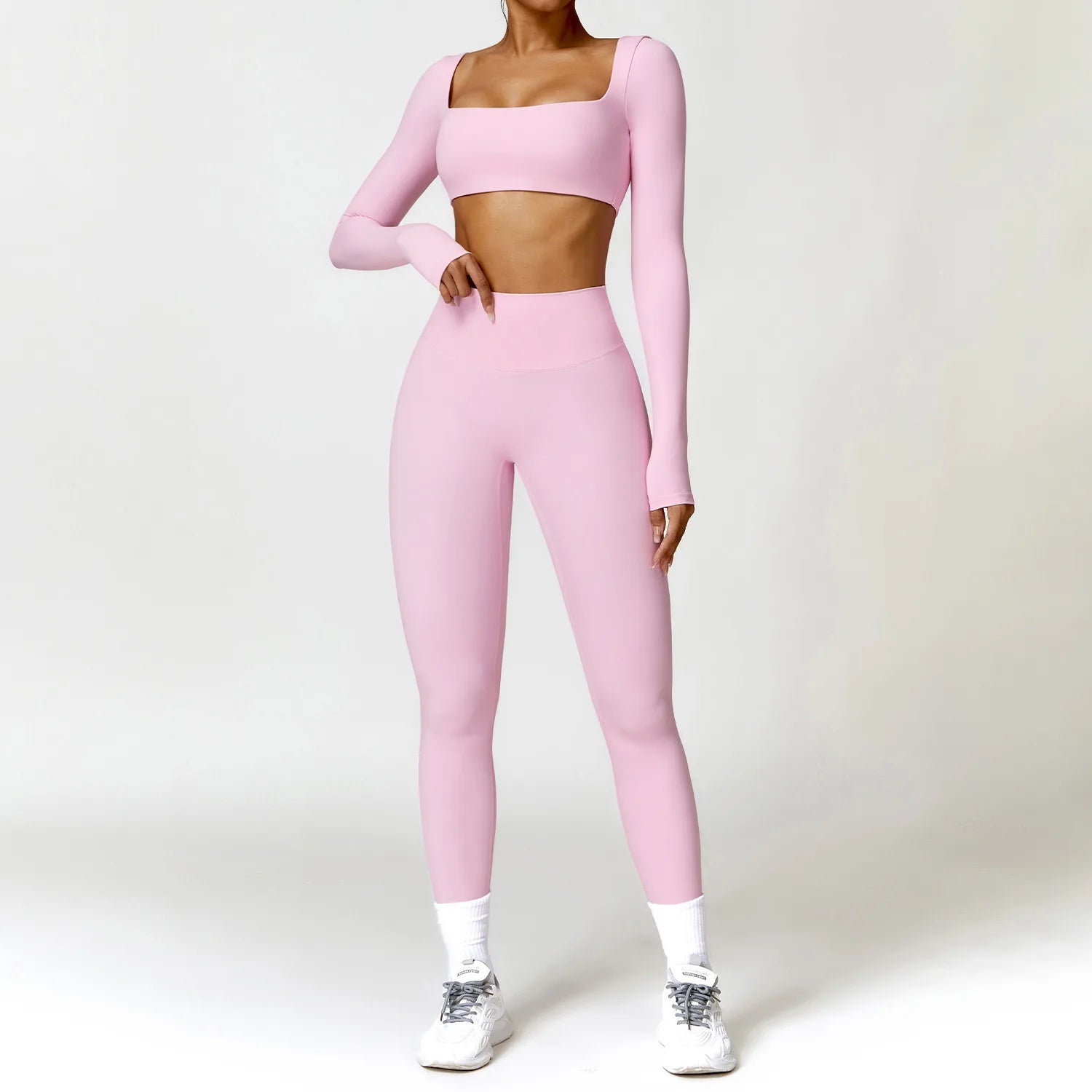Square Neck Long Sleeve Seamless Activewear Set