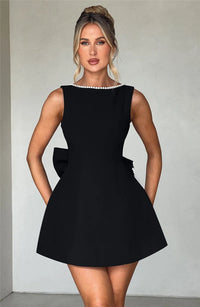 Pearl Bow Backless Sexy Mini Dress