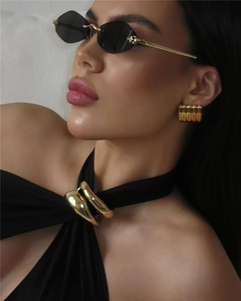 Halter Hollow Out Ring Metal Off-shoulder Tank Top