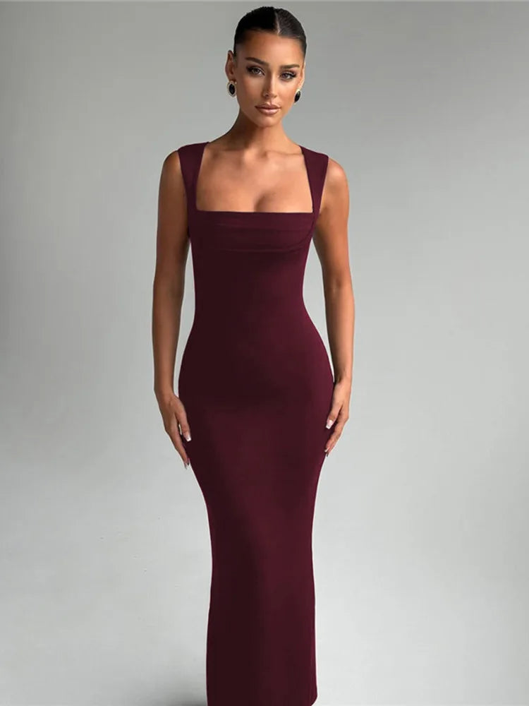 Square Collar Sleeveless Sexy Maxi Dress
