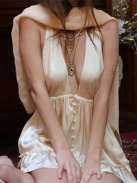 Solid Halter V Neck Backless Sexy Mini Dress