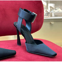 Luxury Satin Rhinestones Square Buckle Pumps