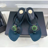 Rhinestone Flower Decor Heeled Slippers