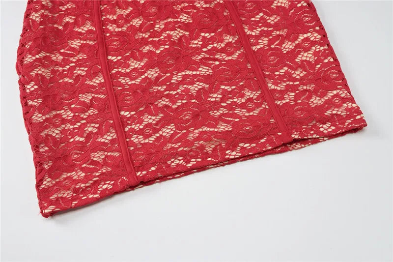 Red Lace Off-shoulder Mini Dress