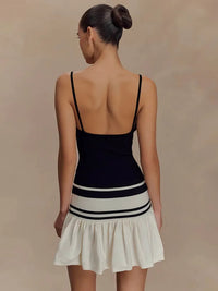 Spaghetti Strap Sleeveless Backless Ruffle Patchwork Mini Dress