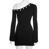 Inclined Shoulder Long Sleeve Sexy Mini Dress