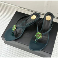 Rhinestone Flower Decor Heeled Slippers