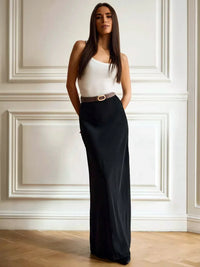 Casual Satin  Loose High Waist Maxi Skirt