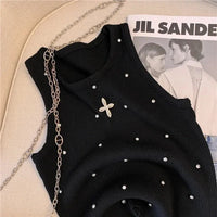 Embroidered Flare Chic Diamonds O-Neck Tank Top