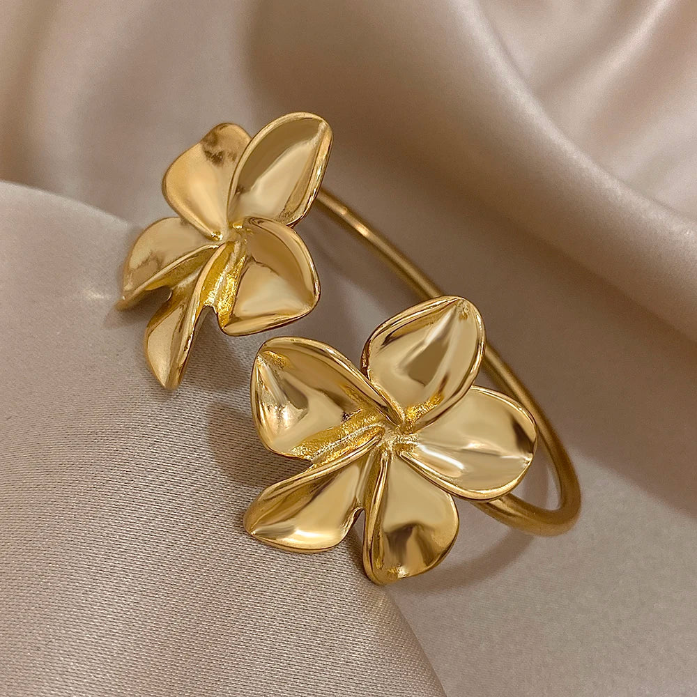 Double Flower Cuff Bracelet