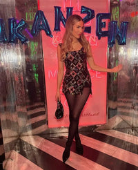 Colorful Diamond Pattern Sequin Slit Mini Dress