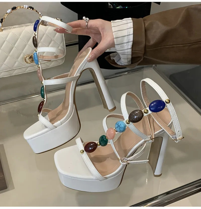 Platform Wedge Colorful Gem Ultra High Heels