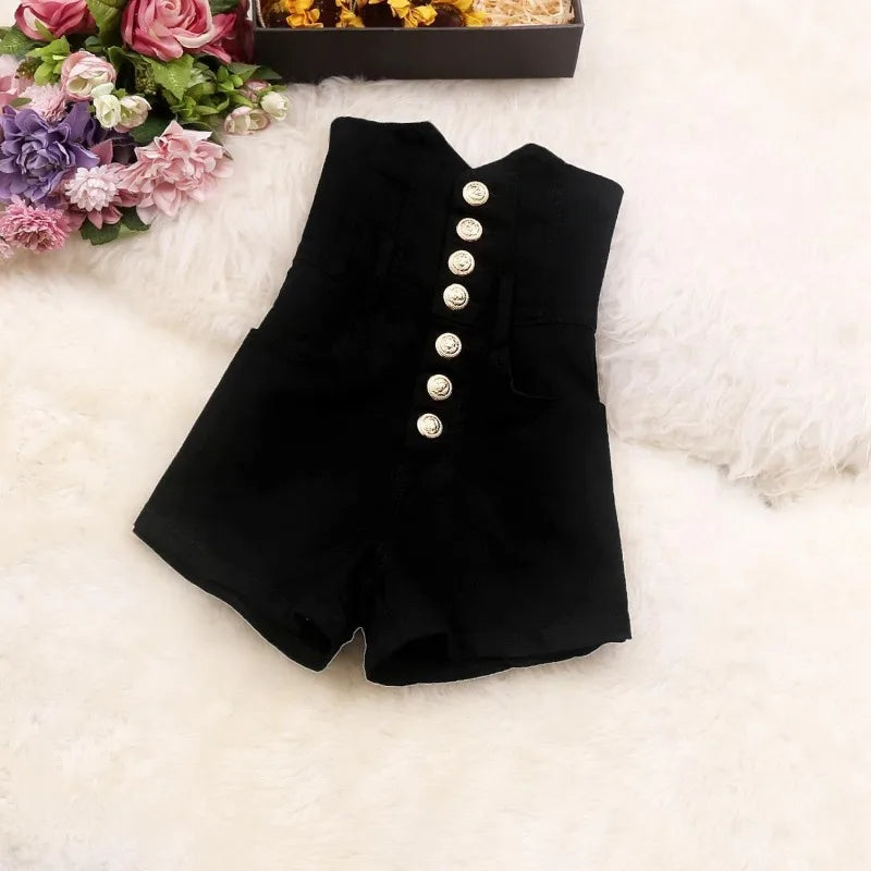 High Waist Single Breasted Tunic Solid Color Shorts