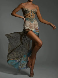 Leopard Print Lace Split Sexy Maxi Dress