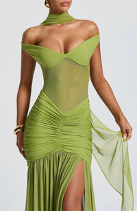 Off-shoulder Ruched Backless Sexy Maxi Dress