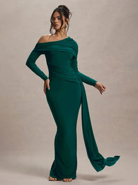 Skew Collar Long Sleeve Sexy Maxi Dress