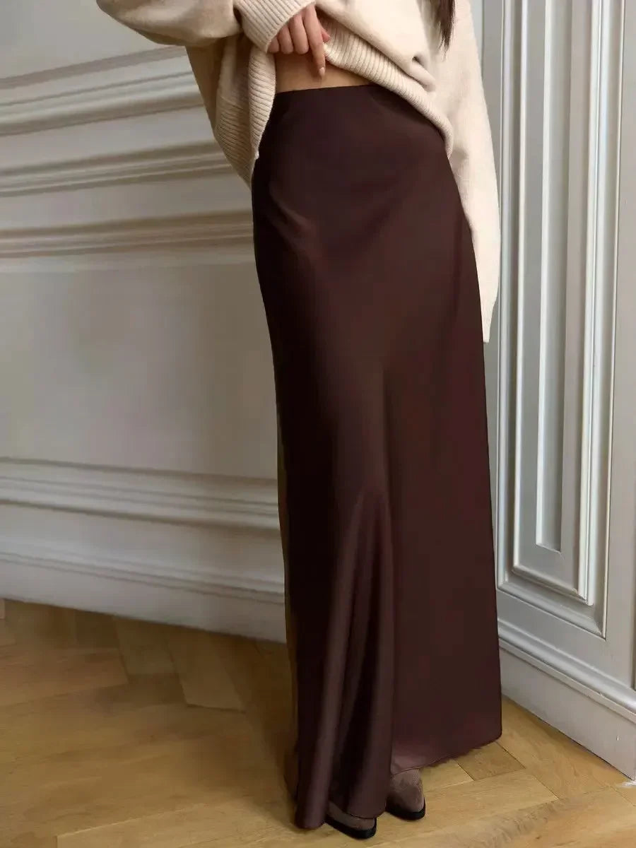 Casual Satin  Loose High Waist Maxi Skirt