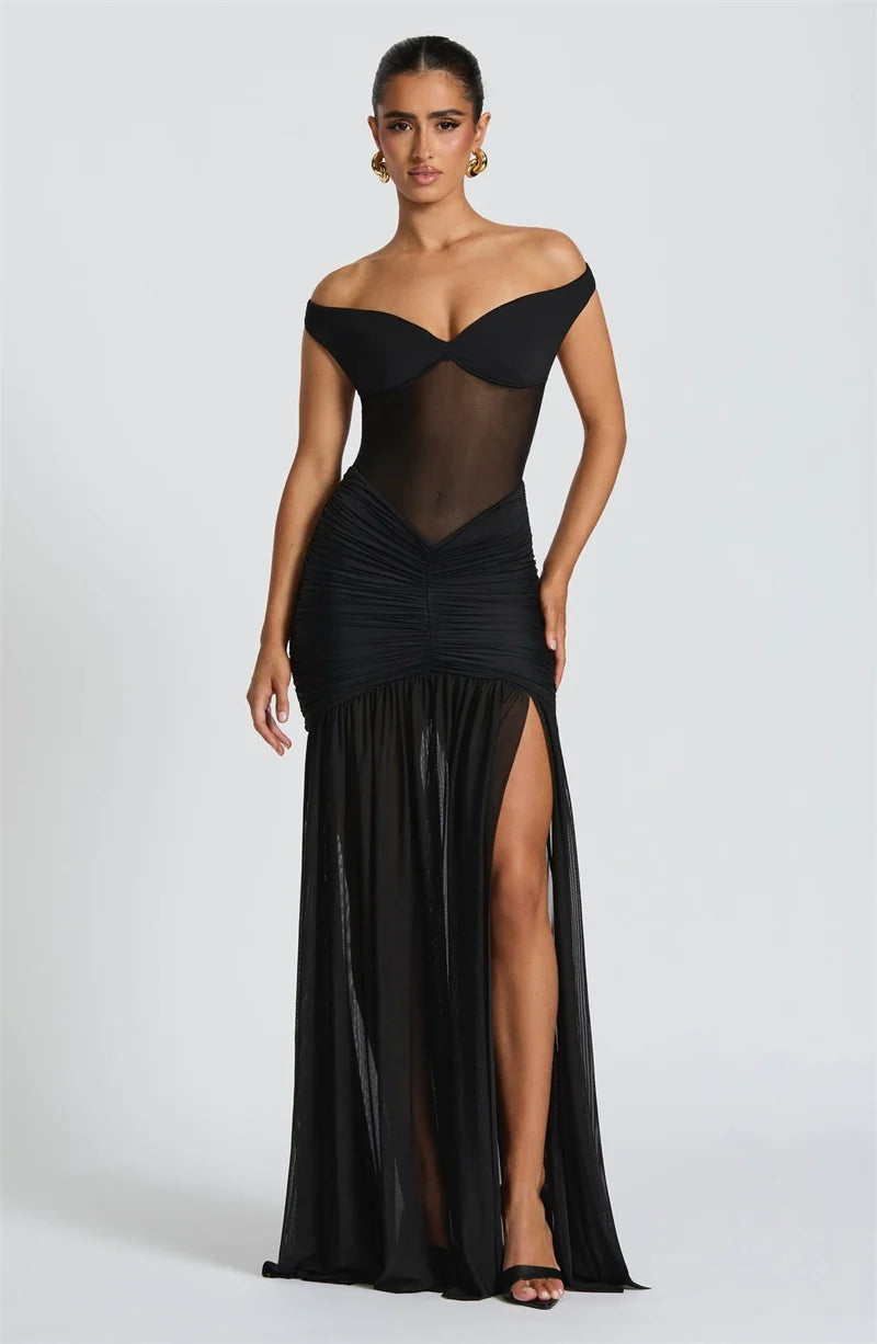 Off-shoulder Ruched Backless Sexy Maxi Dress