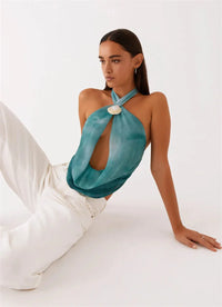 Tie Dye Hollow Out Halter Sexy Tank Top