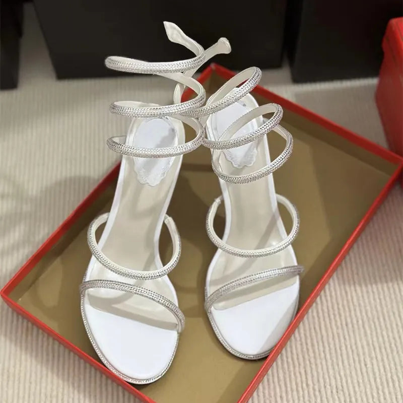 Snake Twine Around Crystal Rhinestone Thin High Heels