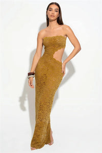 Lace Strapless Hollow Out  Maxi Dress