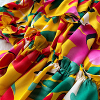 Ruffles Floral Print Elastic Waist Wide Leg Long Pants+Top Set