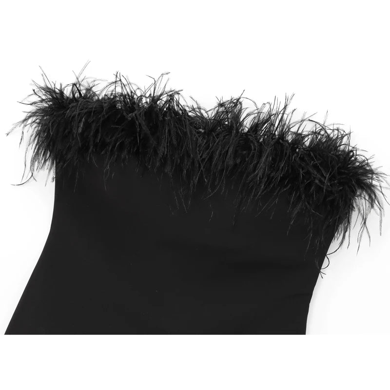 Black Feather Corset Tube Top