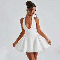 Elegant Halter High Waist A-line Deep V Neck Mini Dress