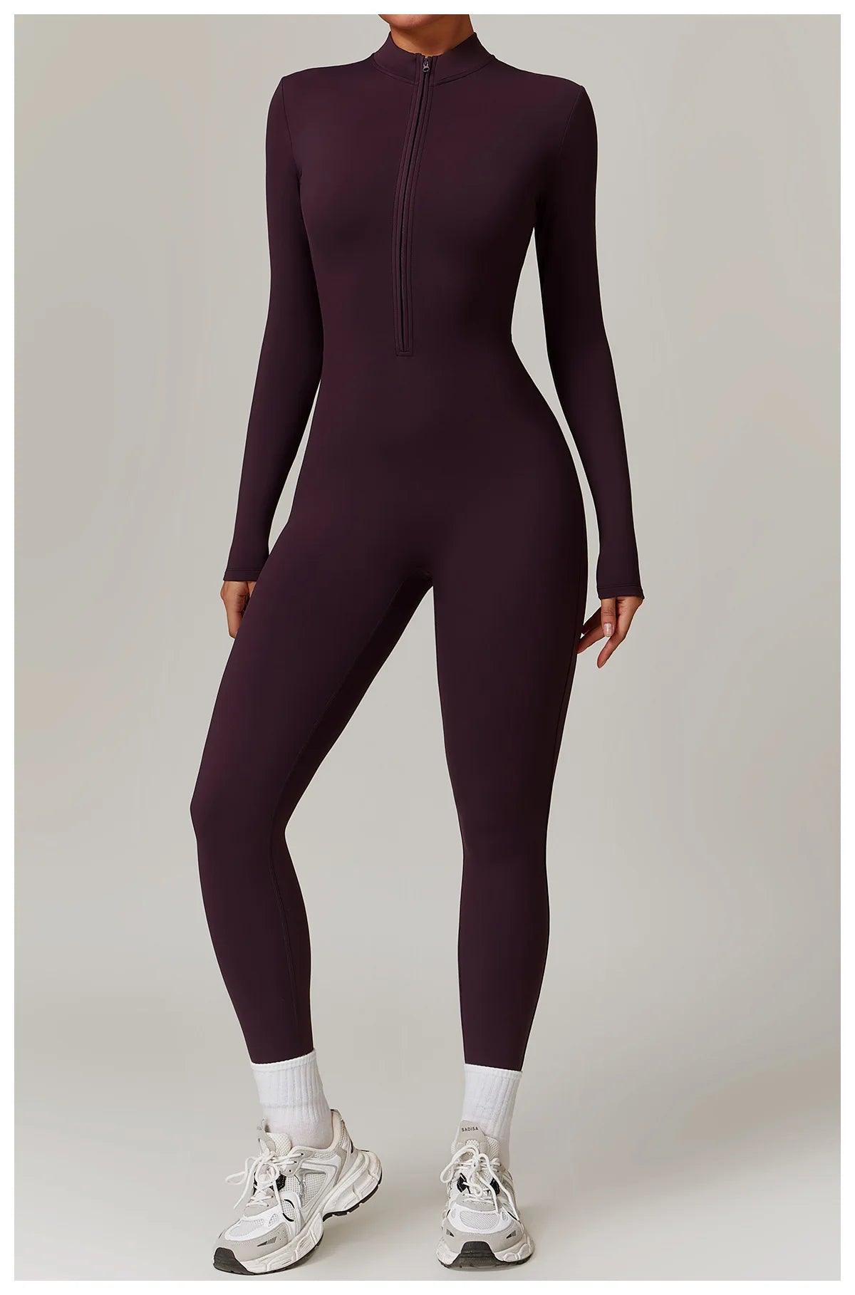 Long Sleeved One-piece Zipper Jumpsuit