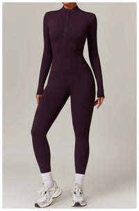Long Sleeved One-piece Zipper Jumpsuit