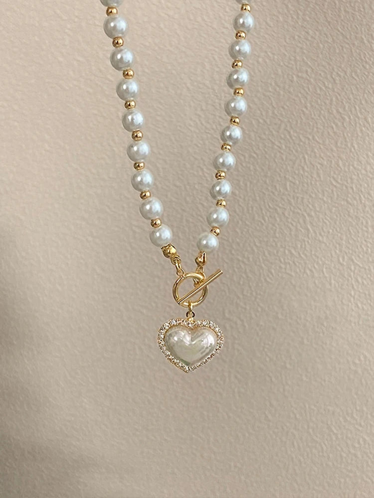 Heart Pendant Imitation Pearl Necklace